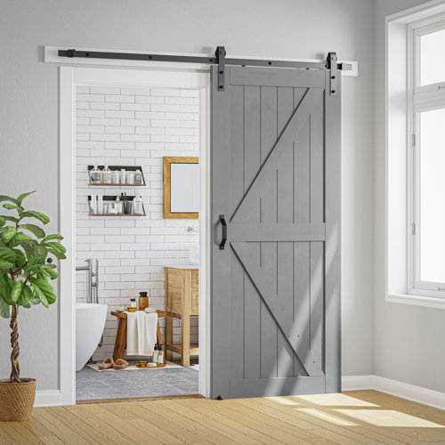 Solid Wood Paneled Finished Barn Door With Installation Hardware Kits 